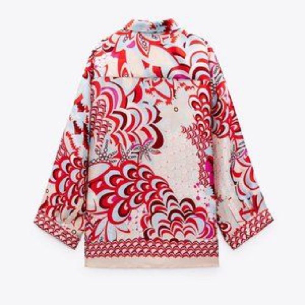 Zara Floral Printed Satin Shirt size M - Picture 2 of 5